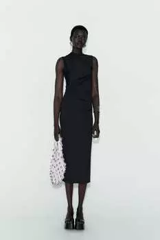 Платье с драпировкой на боках ZARA, черный