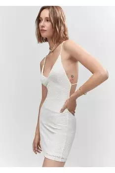 Платье с фактурной спиной и крестом Mango, белый