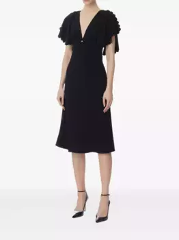 Платье с фестонами и V-образным вырезом Elisabetta Franchi, черный