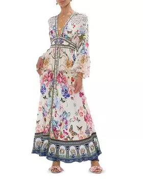 Платье с фигурным поясом и рукавами-рюшами Camilla, мультиколор