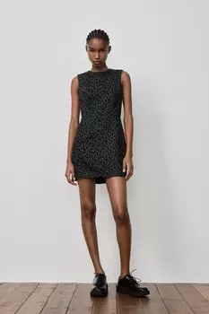 Платье с флокированным животным принтом ZARA, голубоватый