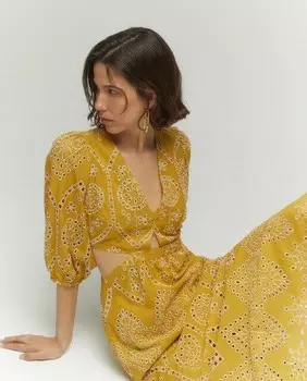 Платье с французской вышивкой на рукавах Tintoretto, коричневый