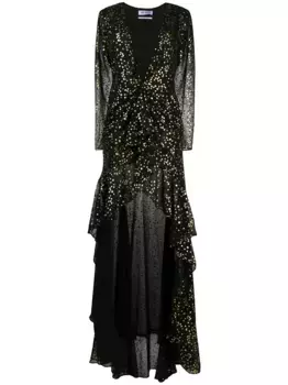 Платье с глубоким декольте и принтом The Attico, черный