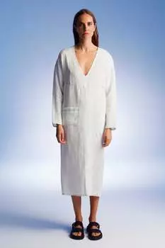 Платье с глубоким V-образным вырезом и драпировкой Nocturne, цвет ecru