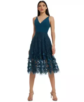 Платье с глубоким вырезом Darleen, силуэт "приталенный-клеш" Dress the Population, синий