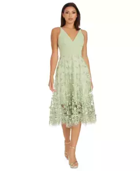 Платье с глубоким вырезом Darleen, силуэт "приталенный-клеш" Dress the Population, зеленый