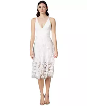 Платье с глубоким вырезом Darleen, силуэт "приталенный-клеш" Dress the Population, белый