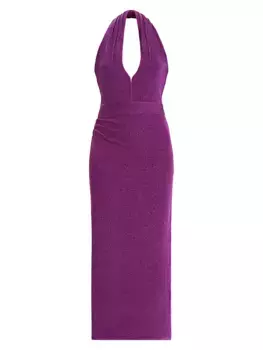 Платье с глубоким вырезом и бретельками металлик Herv Lger, цвет met dahlia