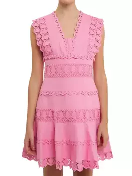 Платье с глубоким вырезом и кружевной отделкой Endless Rose, розовый