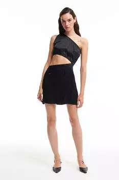 Платье с глубоким вырезом на одно плечо, черное QUZU