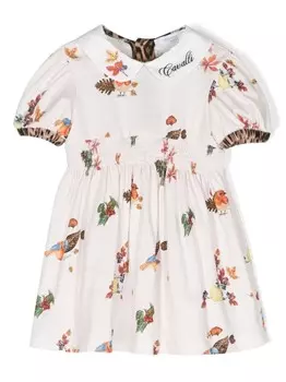 Платье с графичным принтом и вышитым логотипом Roberto Cavalli Junior, нейтральный цвет