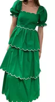 Платье с гребешком и ярусами в цвете Kelly Green English Factory