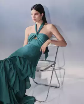 Платье с халтер-воротником и оборками Tintoretto, зеленый