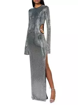 Платье с хрустальным бантом и вышивкой стеклом MACH & MACH, серебряный