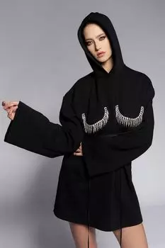 Платье с капюшоном и декоративными камнями Cactus The Brand, черный