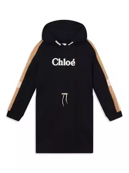 Платье с капюшоном и логотипом для маленьких девочек и девочек Chlo, нави