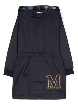 Платье с капюшоном и нашивкой-логотипом Monnalisa, синий