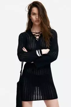 Платье с капюшоном и шнуровкой H&M, черный