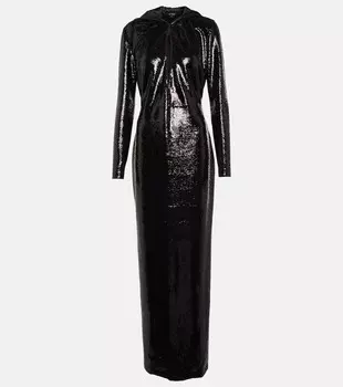 Платье с капюшоном, украшенное пайетками TOM FORD, черный