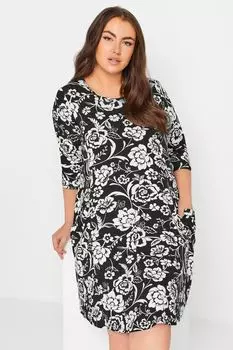 Платье с карманами и цветочным принтом Yours, черный