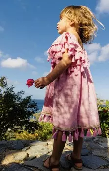 Платье с кисточками Girls Serena из розового золота с вышивкой Mer St. Barth