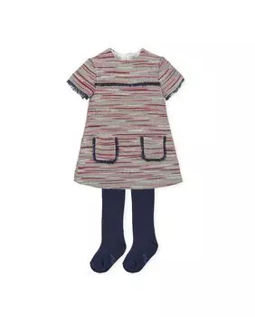 Платье с колготками для девочки из твидовой ткани карминного цвета Tutto Piccolo, бордо