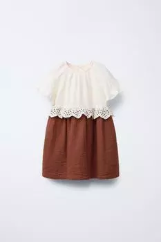 Платье с контрастной текстурой ZARA, экрю