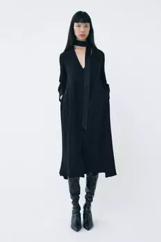 Платье с контрастным галстуком ZARA, черный