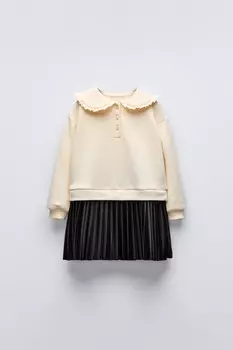 Платье с контрастным воротником ZARA, экрю