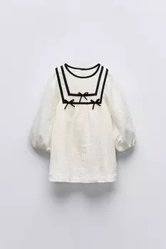 Платье с контрастными бантами ZARA, экрю