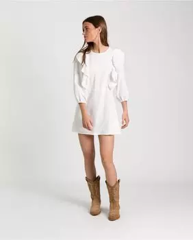 Платье с короткими французскими рукавами и рюшами The-Are, белый
