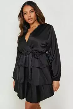 Платье с короткими рукавами и атласными рукавами Boohoo, черный