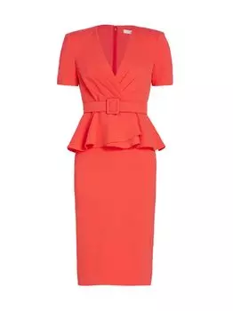 Платье с короткими рукавами и баской с поясом Badgley Mischka