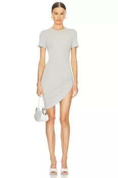 Платье с короткими рукавами и круглым вырезом, с боковой драпировкой Norma Kamali, серый