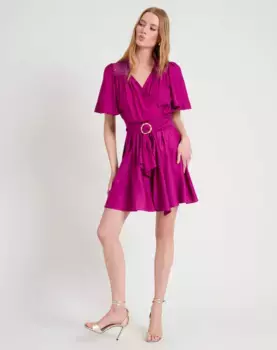 Платье с короткими рукавами и кружевом на плечах Naf Naf, бордовый