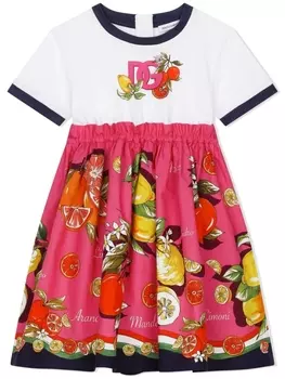 Платье с короткими рукавами и логотипом Dolce & Gabbana Kids, белый