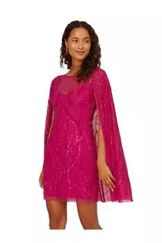 Платье с короткими рукавами и накидкой из бисера Adrianna Papell, розовый