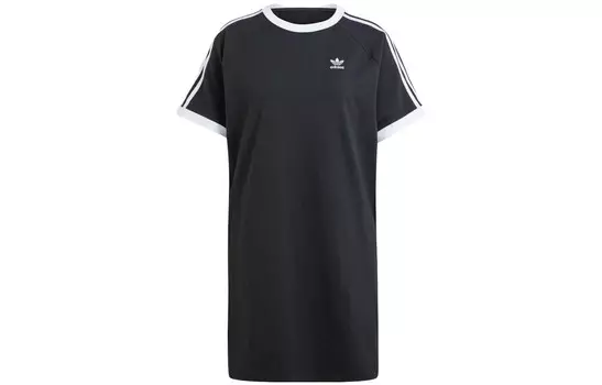 Платье с короткими рукавами и полосками в стиле ретро Shamrock, женское, черное Adidas Originals