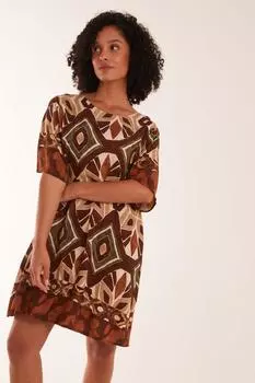 Платье с короткими рукавами и принтом в стиле племени Blue Vanilla, коричневый