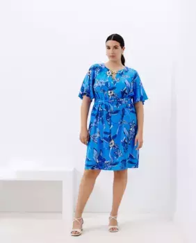 Платье с короткими рукавами и принтом Couchel, синий