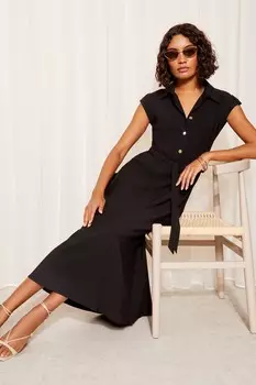Платье с короткими рукавами и пуговицами Friends Like These, черный
