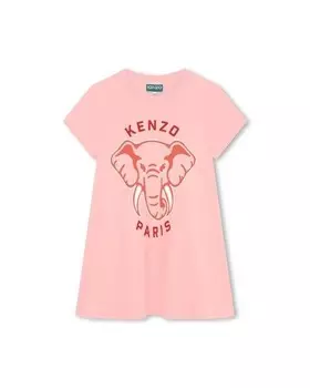 Платье с короткими рукавами и рисунком спереди на девочку Kenzo Kids, розовый