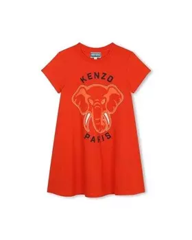 Платье с короткими рукавами и рисунком спереди на девочку Kenzo Kids, красный