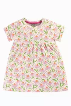 Платье с короткими рукавами и ромашками Frugi, белый