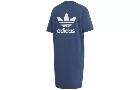 Платье с короткими рукавами и трилистником, женское, темно-синее Adidas Originals