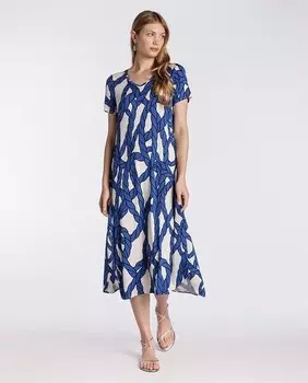 Платье с короткими рукавами и V-образным вырезом с принтом Naulover, синий