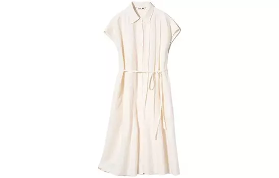 Платье с короткими рукавами от X CDC Co-brand, женское, светло-бежевое Uniqlo