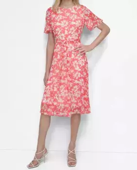 Платье с короткими рукавами с цветочным принтом DKNY, коралловый