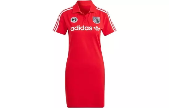 Платье с короткими рукавами женское алое Adidas Originals