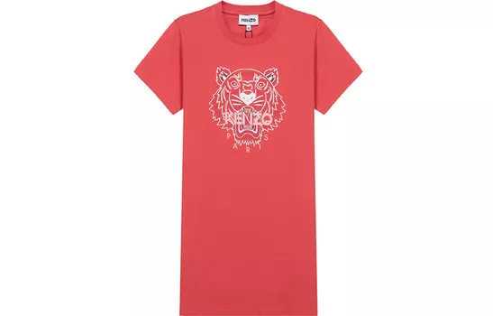 Платье с короткими рукавами женское арбузно-красное Kenzo